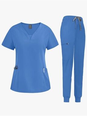 Niaahinn Women's V-Neck Medical Scrub Set in Blue